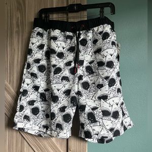 Cool shark print mens bathing suit trunks